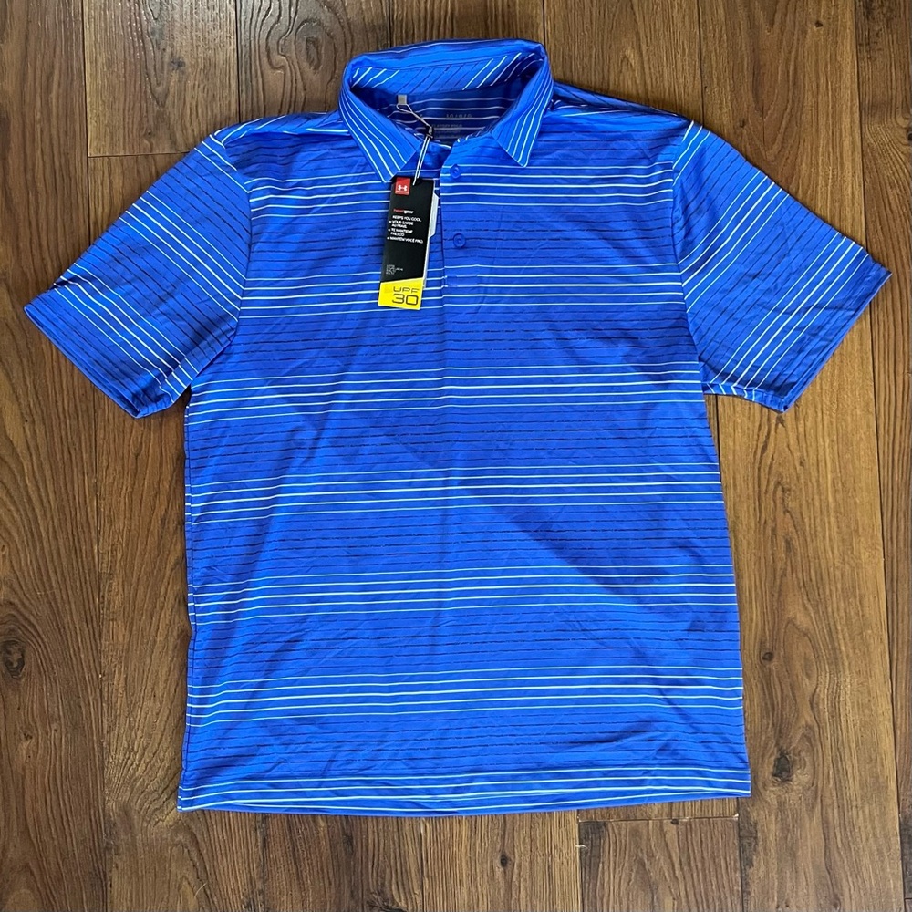 Mens Under Armour Golf NWT Polo Blue The Playoff Large